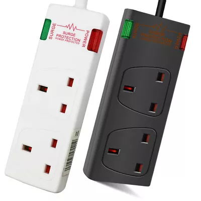 £9.99 • Buy 2 Way Gang Surge Protected Mains Extension Lead UK Plug Cable Electric Sockets