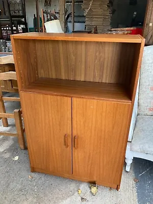 Vintage Mid Century Style Brown Teak Veneer Cabinet With Adjustable Shelves • £69.99