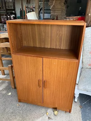 Vintage Mid Century Style Brown Teak Veneer Cabinet With Adjustable Shelves • £69.99