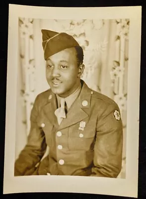 Vintage Photo Portrait US Soldier Uniform 1940s Military African Black Americana • $10