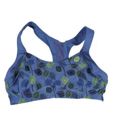MOVING COMFORT Racerback Wide Strap Sports Bra Size 36C Blue Floral Wirefree • $3.99