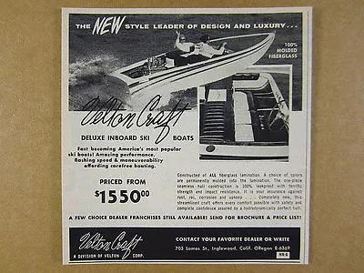 1959 Velton Craft Fiberglass Inboard Ski Boat Photo Vintage Print Ad • $8.29