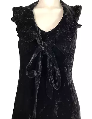 1970s Crushed Velvet Maxi Dress Grunge Punk Goth Black Halter Disco Bow • $49.99