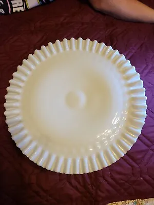$25 • Buy Vintage Fenton Hobnail Milk Glass Pedestal Cake Plate Stand 13” Ruffled Edge