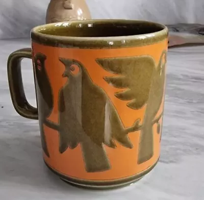 Vintage Pottery Hornsea Mug Birds On A Branch John Clappison Orange Brown 1974 • £29