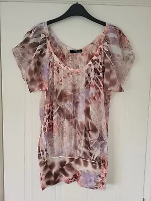 Jane Norman Pink Semi Sheer Tunic Top Blouse. Size 8. Boho Hippy Holiday  • £11.99