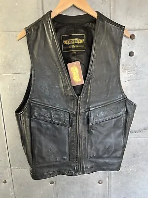 Vintage UNIK Leather Biker Vest Large With Harley Patch Vtg Hd • $27