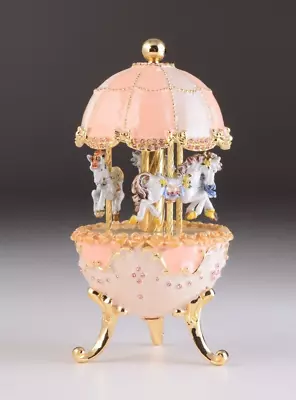 Keren Kopal Pink Carousel Egg With Royal Horses Decorated With Austrian Crystals • $153