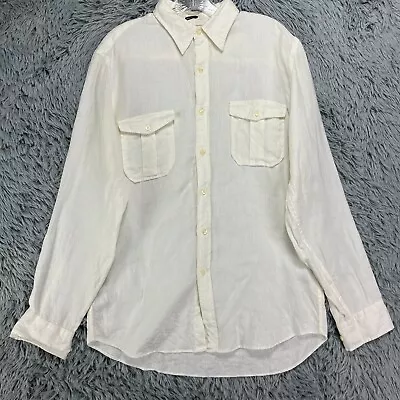 J. Crew Factory Button Down Shirt Men's M 100% Linen Ivory Pockets Lightweight • $22.47