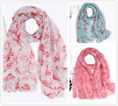 £3.59 • Buy Women Ladies Long Flamingo Pattern Print Shawl Scarf  Warp Stole 