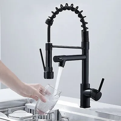 Black Spring Kitchen Faucet Pull Down Sprayer Single Handle Kitchen Sink Mixer • $35.99