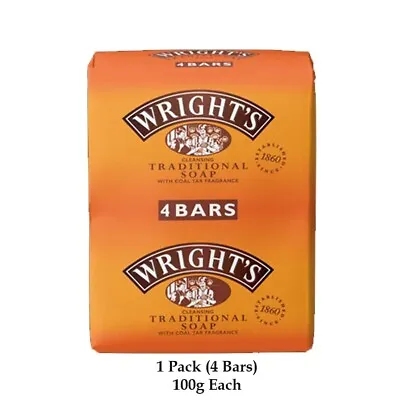 4 X Wrights Coal Tar Soap 100g Bar Traditional Antiseptic All Skin Types • £6.99