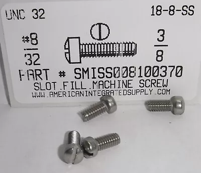 #8-32x3/8 Fillister Head Slotted Machine Screws 18-8 Stainless Steel (30) • $11.25