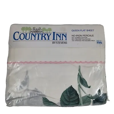 Country Inn By Stevens - Vintage - Queen Flat Sheet Candy Stripe Rose - Percale. • $24.99