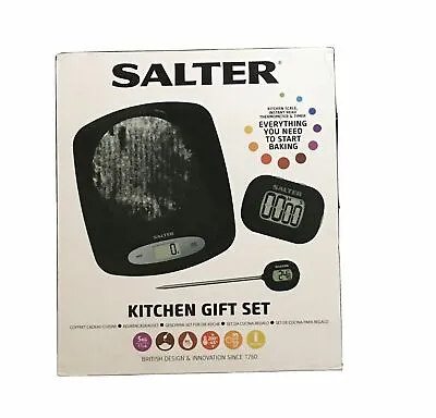 Salter Gift Set Digital Scale Thermometer Timer Kitchen Baking Cooking Set Black • £19.99