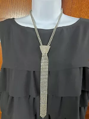 Vintage Crystal Necktie Silvertone Necklace 18 1/2 Inch Lots Of Bling • $20.99