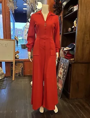 Vintage Red Polyester Jumpsuit Wide Leg • $79