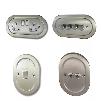 Oval Matt Chrome Satin Nickel OSN2 Light Switches Plug Sockets Dimmers TV • £13.80