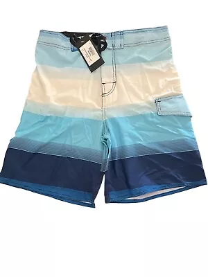 B. Split Stretch Action Sports Surf 4 Way Board Shorts Blue White Sz Small NWT • $19.99