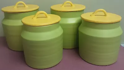 VINTAGE Set Of 4 (2 Sizes) Royal Haeger Ceramic Pottery Canisters Green & Yellow • $119.99