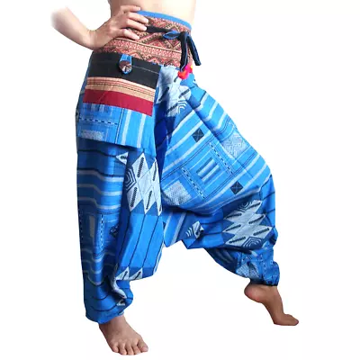 Mens / Womens Gypsy Hippie Aladdin Hmong Baggy Light Blue Patterned Harem Pants • $17.56