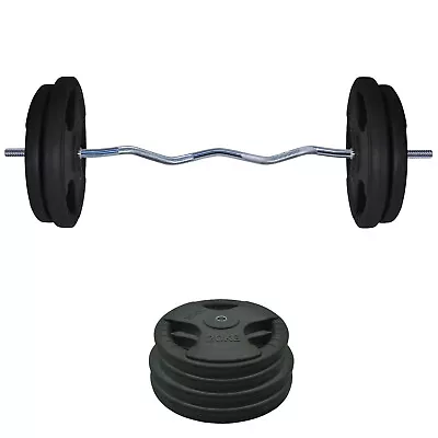 95kg Rubber Coated Ez Grip Cast Iron Weight Plate +120cm Curl Barbell Weight Set • $361.51