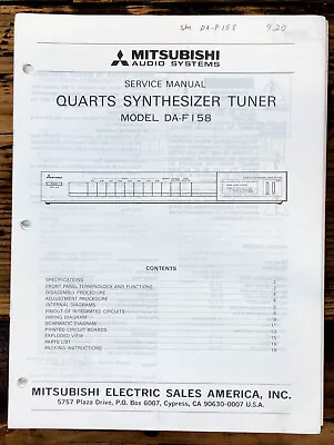 Mitsubishi DA-F158 Tuner Service Manual *Original* • $14.97