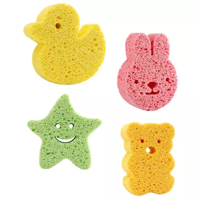  4 Pcs Wood Pulp Cellulose Children's Bath Sponge Kids Shower For • £7.28