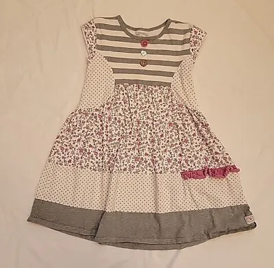 Naartjie Girls 10 Cream Gray Tiered Floral Polka Dot Short Sleeve Dress • $9.98