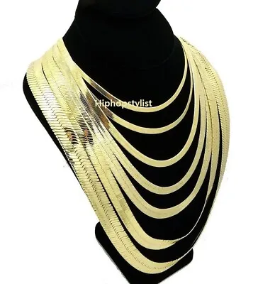 Unisex Herringbone Chain 14k Gold Plated 3mm To 14mm 8  16  18 20 24 30 Necklace • $11.99