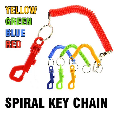 Spiral Key Chain - Snap Belt Clip On Ring Stretch Coil Spring Keyring Safe • £2.49