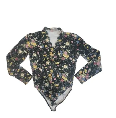 One Step Up Vintage 80s Floral Cottagecore Flirty Womens Bodysuit Soze Medium • $28