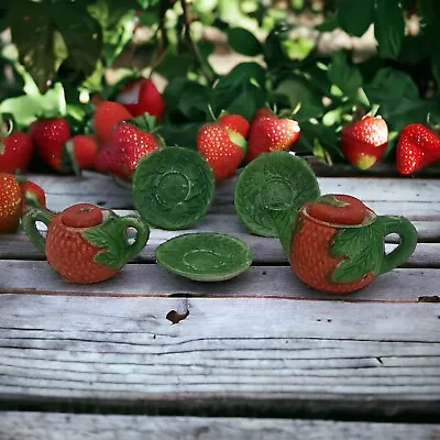 Old Miniature Coffee & Sugar Set Strawberry Pc Novelty Fruit Plus 3 Plates Japan • $14.36