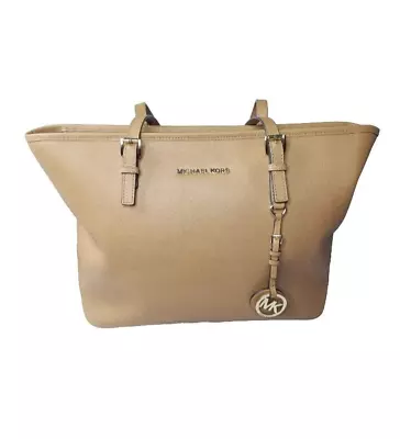 Michael Kors Jet Set Large Saffiano Leather Tote Bag Tan Retail $278 • $55.25