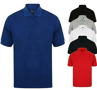 Mens Polo Shirt Plain Shirts Pique Tee New Golf Work Casual Cotton Blend NEW • £5.95