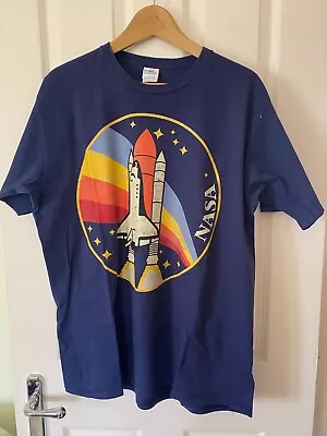 Mens Blue 100% Cotton Graphic T-Shirt NASA Space Shuttle XL • £9.49