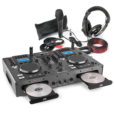 £519 • Buy Dual Twin CD USB Player DJ Desk Mixer With Bluetooth Jog Wheels & Microphone Set