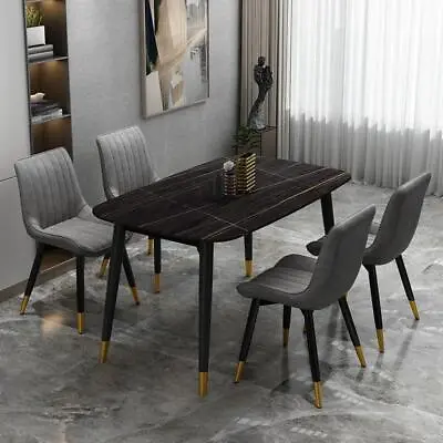 Alexander Dining Table And Four Grey Dining Chairs Set White/Black Marble Table • £299.99