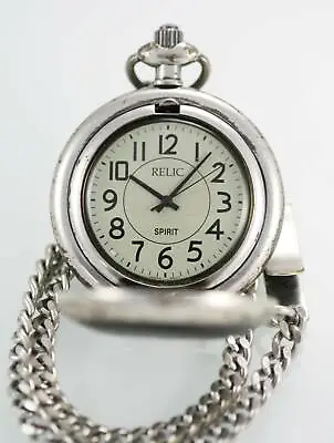 Relic By Fossil Pocket Watch Spirit Gray Mens Stainless Steel Silver Quartz • $24.57