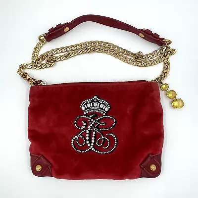 $29.95 • Buy Juicy Couture Crossbody Purse Red Velour Gold Chain Rhinestone Bling Bag Y2K