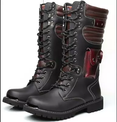Mens Combat Military Motorcycle Mid Calf Boots Riding Punk Lace Up Casual Boots • $66.14