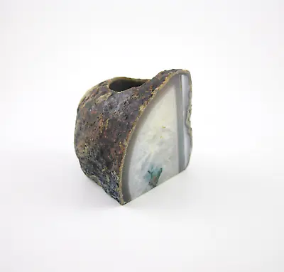 Polished Face Blue & White Crystal Geode Candle Holder • $27.95