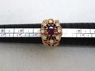 Vintage Gold Tone Amethyst Octagon & 8 Crystal Rhinestone Ring Size 6 W/ Guard • $9.99