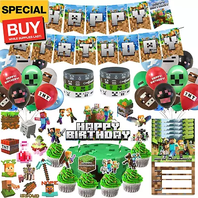 Pixel Style Gamer Birthday Party Supplies For Game Fans 125 Pcs Birthday Party  • $29.91