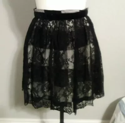 Copper Key Floral Black Lace Checked Zip Back Lined Short NWT Skirt Size XS • $24.99