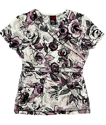 Xs Ecko Red Scrubs Top Purple Floral Rose Extra Small Womens Cotton Mock Wrap • $14.99