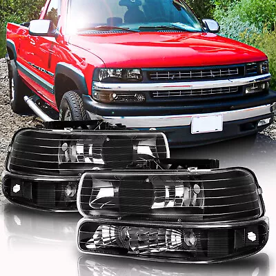 For 99-02 Chevy Silverado 00-06 Tahoe Suburban Headlight Bumper Lamp Black Clear • $58.87