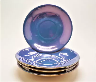 Vintage Mitsu-Boshi Blue Golden Lusterware Porcelain Saucer Plate Set Of 4 Japan • $22