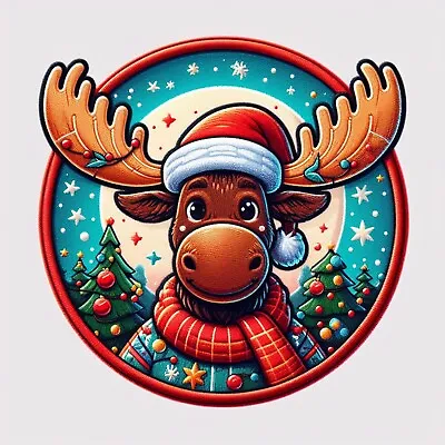 Christmas Moose Patch Iron-on Applique Clothing Wild Animals Ornament Santa • $3.99