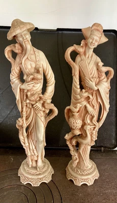 £29.99 • Buy Pair Oriental Japanese Resin Sculpture Figurines Lady Man Large Heavy